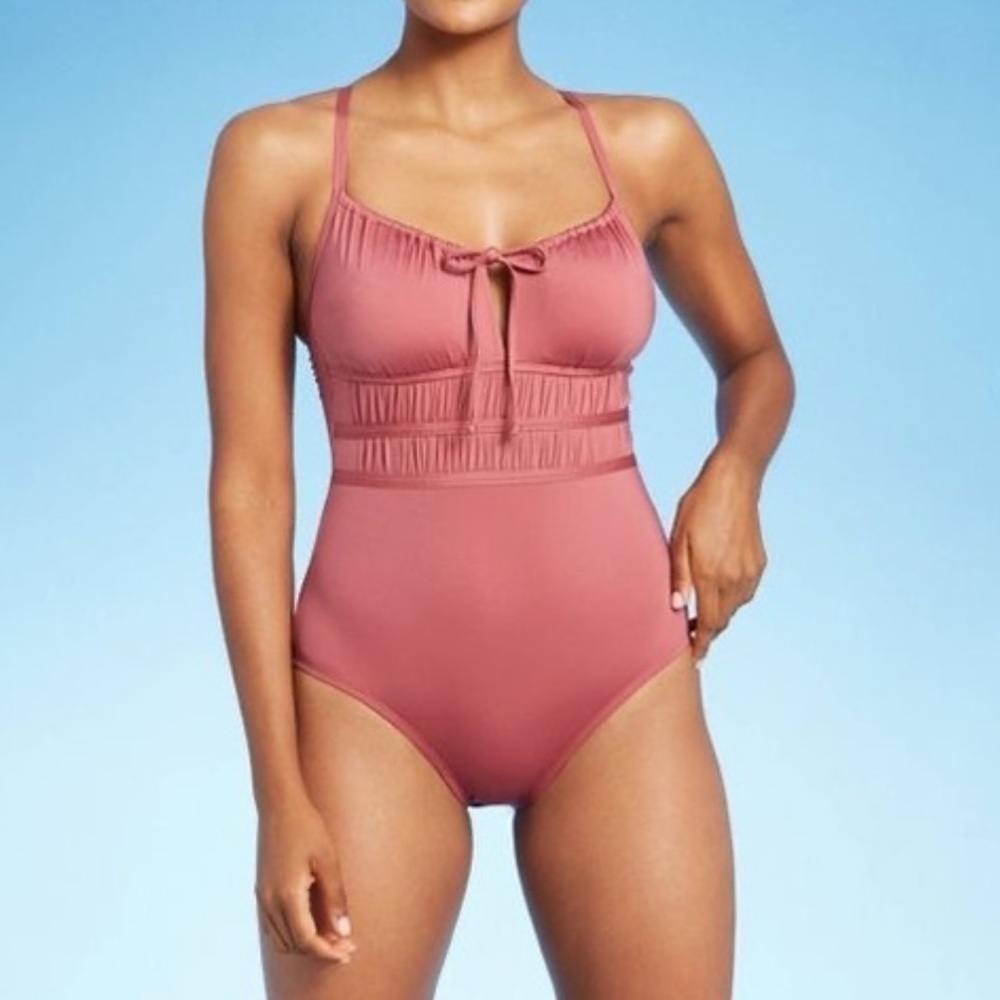 NWT Kona Sol Modern Gathered One Piece Swimsuit Pink
